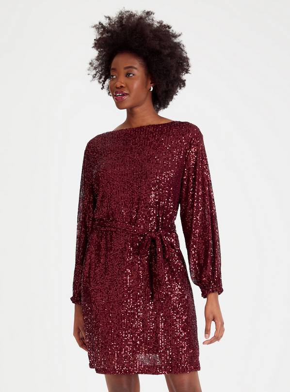 Red sequin discount dress with sleeves